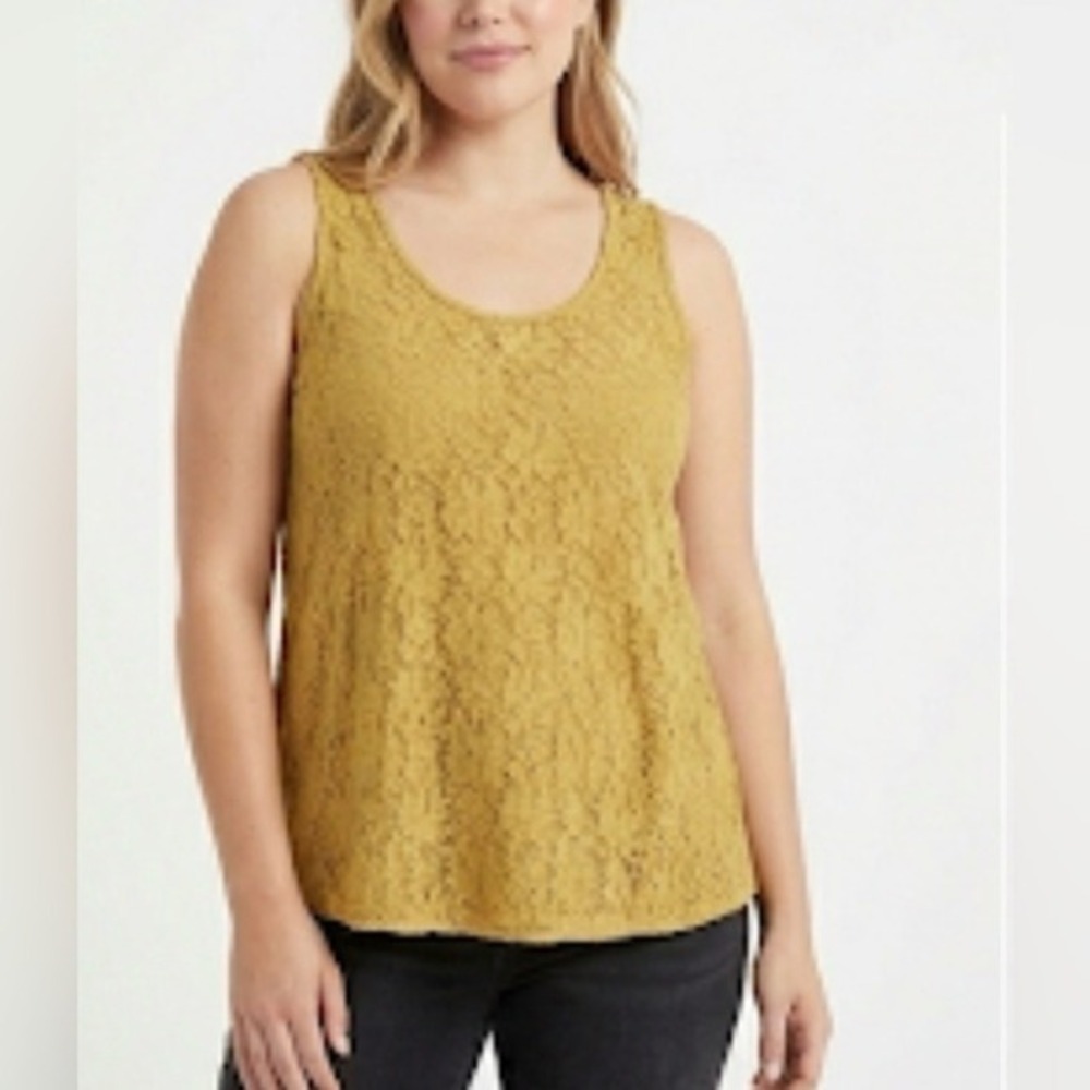 BKE Boutique Mustard Yellow Floral Lace Racerback Tank Top Gold Size L BTQM454